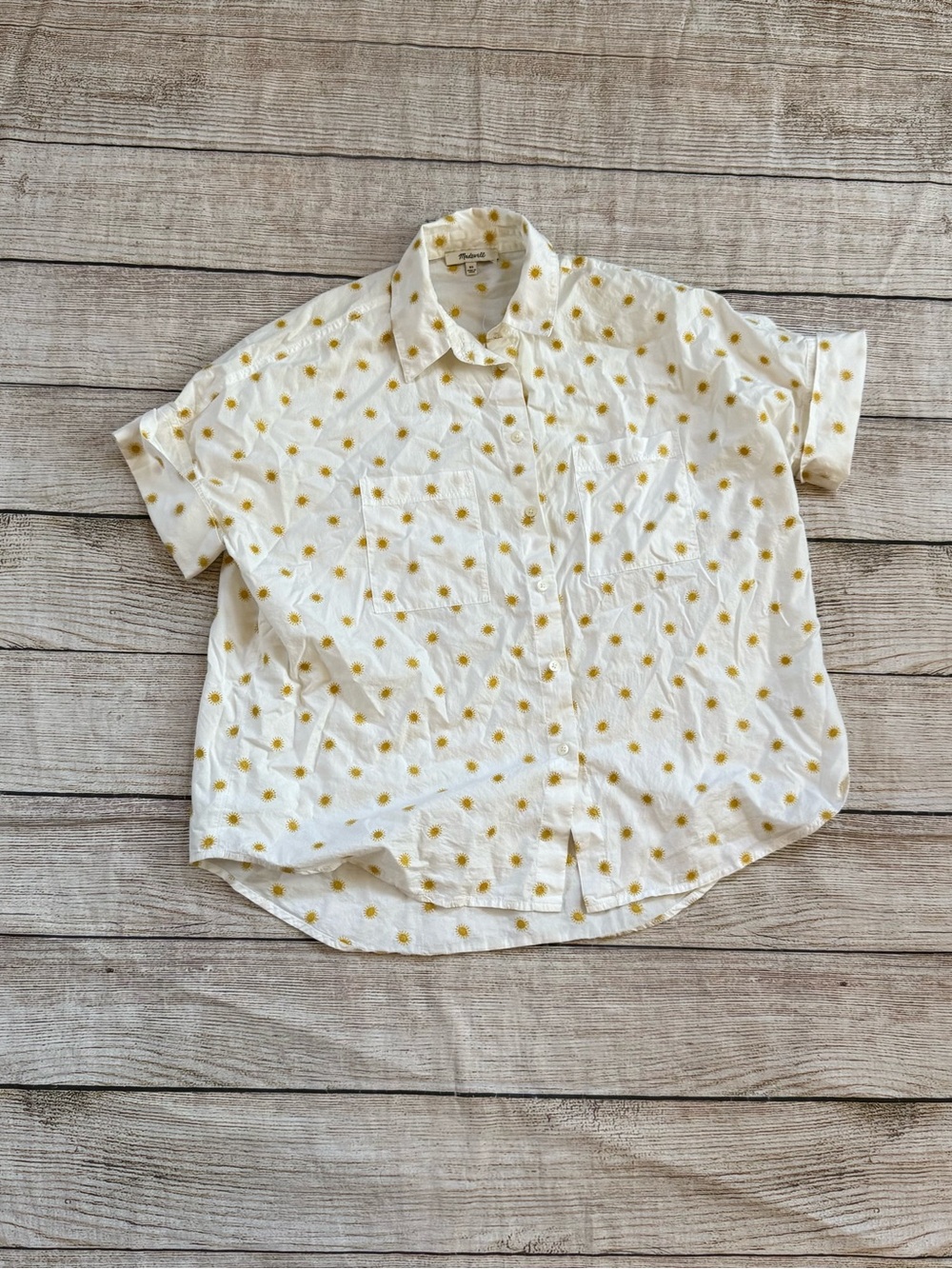 Madewell Courier Sun Embroidered Sz XS Short Sleeve Button Down Shirt Top Cotton